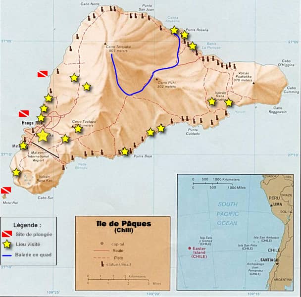 Carte de l'île de Pâques (Rapanui)